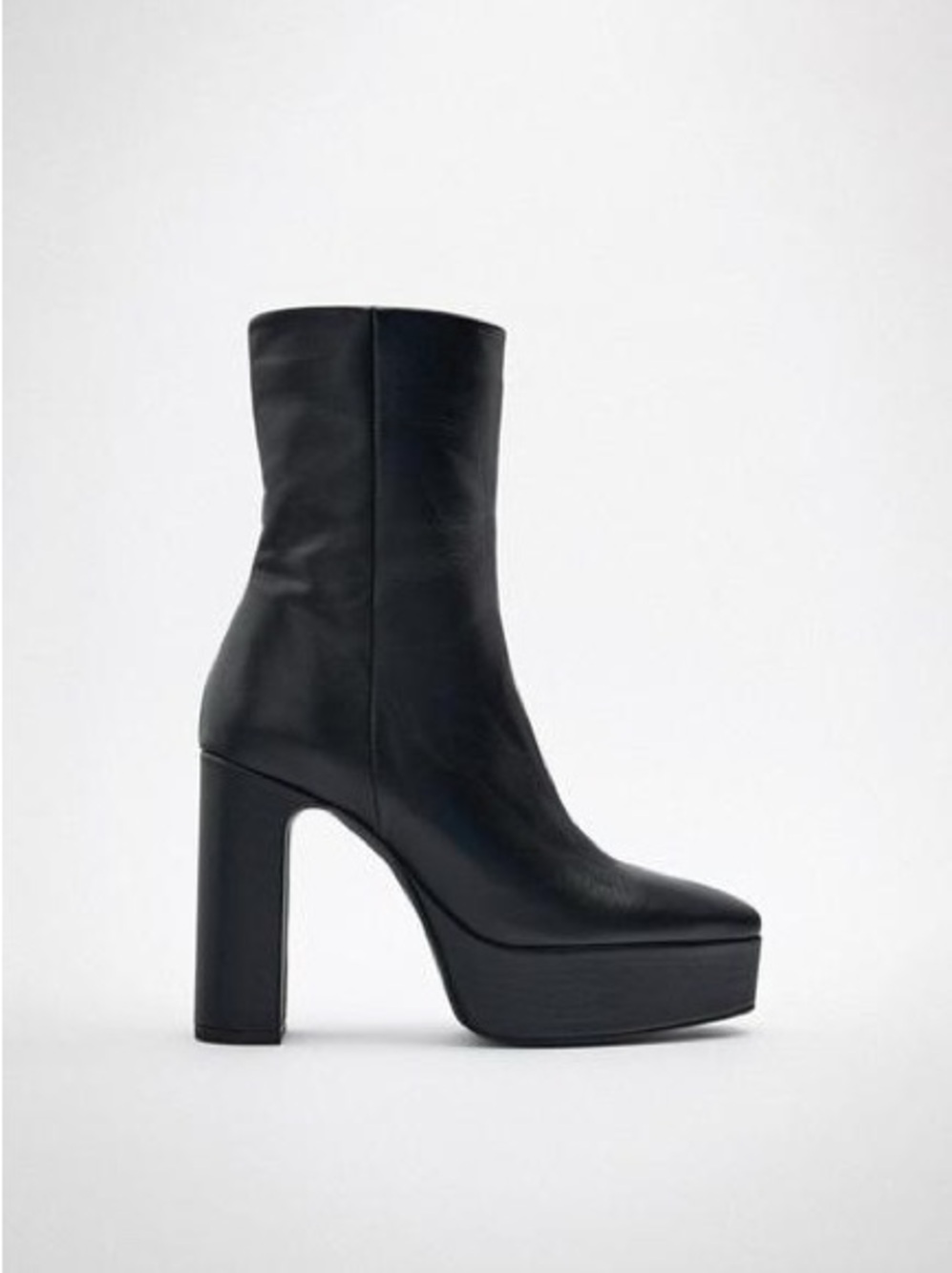 Zara Black Platform Block Heel Mid-Calf Boots